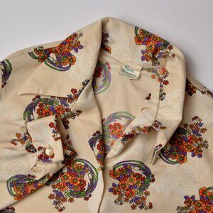 Sears Vintage Women Cream Floral Polyester Long Sleeve Blouse Top